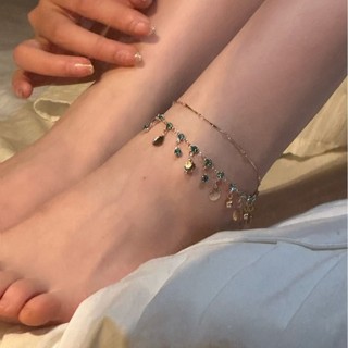 Blue Love Siêu Nhấp Nháy Vòng Chân Hai Lớp Nữ Mùa Hè Xếp Chồng Xương Đòn Dây Chuyền Tua Rua Vòng Cổ Tinh Tế Chân Dây Xích