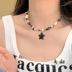 ECK Vintage Goth Ngôi Sao Mát Mặt Dây Chuyền Đính Hạt Dây Xích Nelace Dành Cho Nữ Dopamine Bla Ngôi Sao Đính Hạt Nelace Kpop Y2K Trang Sức Phụ Kiện HOT