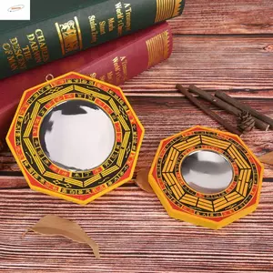 Gương ZENZON lồi Dent Bagua, Gương mặt bằng thép không gỉ may mắn Bagua Gương phong thủy, Gương hình bát giác cổ điển tinh tế Bagua Gương gỗ trang trí văn phòng