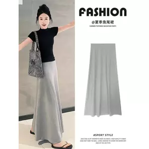 Váy đuôi cá cạp cao màu xám A-Line phiên bản nhỏ Váy phù hợp kiểu Pháp mùa hè