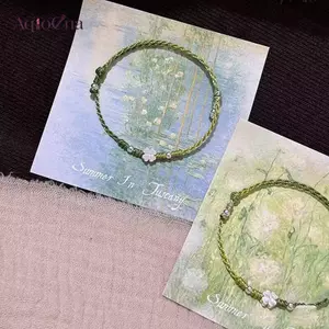 AqToCna Xanh Lá Bốn Lá Cỏ Ba Lá Handmade Dây Bện Vòng Tay Tinh Tế Luy Lắc Tay Món Quà Trang Sức AqToCna