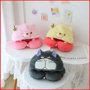 ST2 Winnie Lucifer Hoạt Hình Dễ Thương Gấu Mèo Có Mũ Trùm Đầu Hình Chữ U Gối Du Lịch Máy Bay Văn Phòng Trường Ngủ trưa TS2
