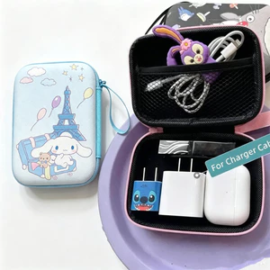 Dễ Thương Cinnamoroll Cáp Dữ Liệu Túi Bảo Quản Di Động PU Chống Thấm Nước Son Môi Trang Điểm Túi Tai Nghe Túi Đựng Mỹ Phẩm Mini