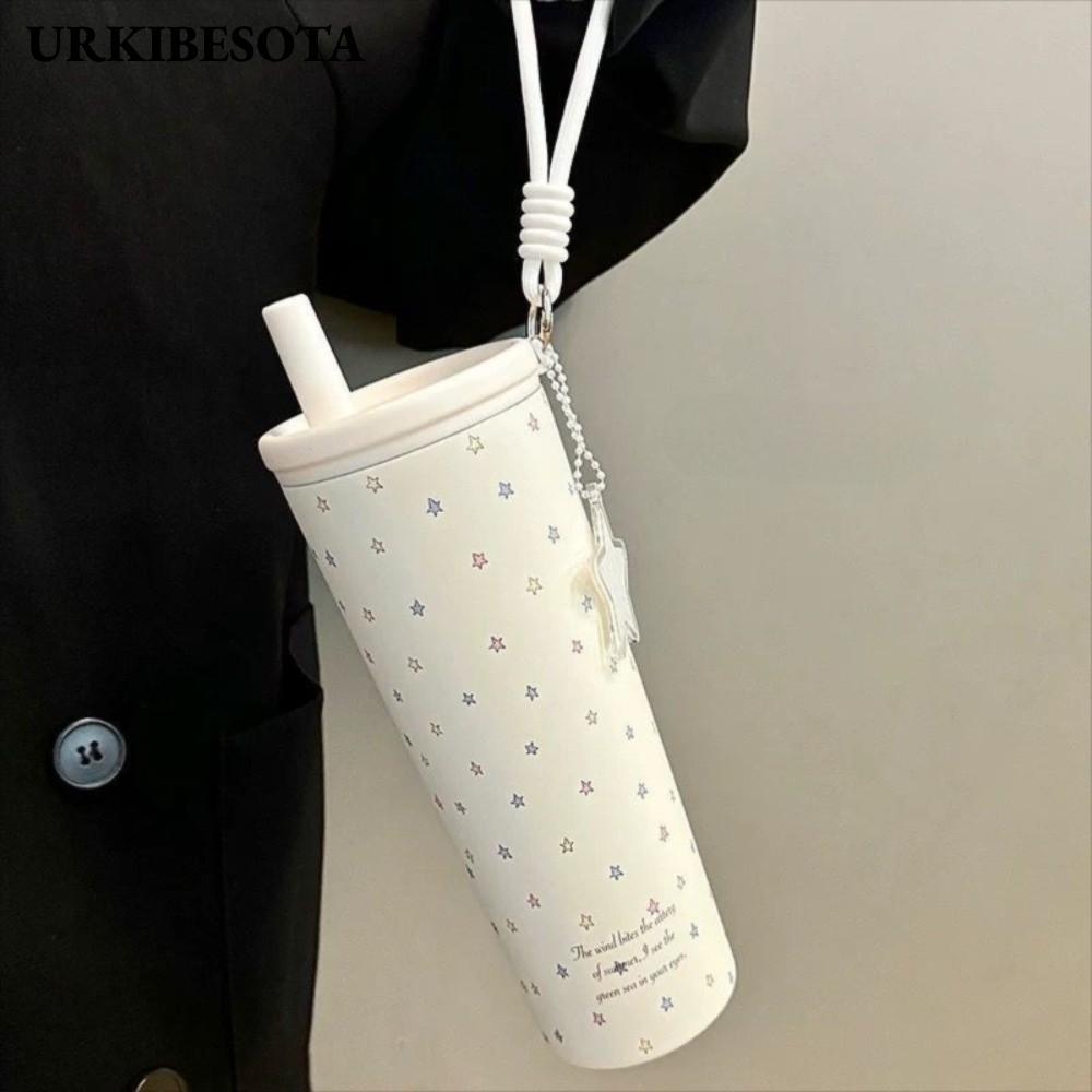 Cốc cách nhiệt URKIBESOTA, có dây buộc cốc hút chân không bằng thép không gỉ, ngôi sao có ống hút Chai nước giữ nhiệt Quà tặng