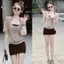 Áo thun ngắn tay ba mảnh phong cách Hot Girl + Áo yếm quấn ngực + Áo dáng rộng Bộ đồ mặc mỏng hơn mùa hè
