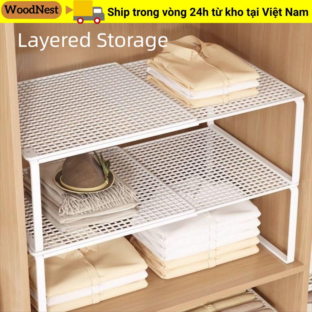 Dụng cụ sắp xếp tủ quần áo WOODNEST, Kệ tủ quần áo bằng kim loại có thể điều chỉnh, Giá lưu trữ quần áo có thể thu vào DIY Ký túc xá