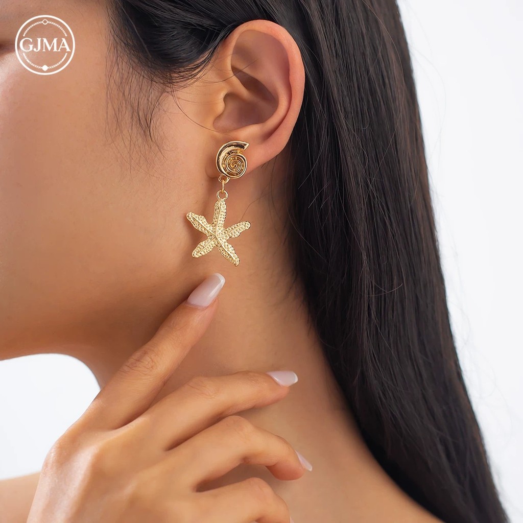 Bông tai sò điệp sao biển bất đối xứng Thời trang đơn giản Phụ kiện thanh lịch