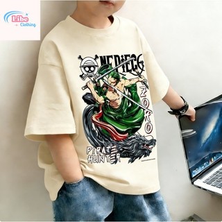 Áo Thun Trẻ Em Bé Trai Gái In One Piece Roronoa Zoro, Áo Bông Ngắn Tay Hè Phong Cách Anime Size 3-12 Tuổi COD