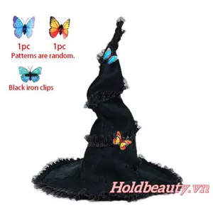 Mũ Phù Thủy Nữ Bướm Xếp Ly Viền Halloween Mũ Dự Tiệc Cho Lễ Hội Cosplay