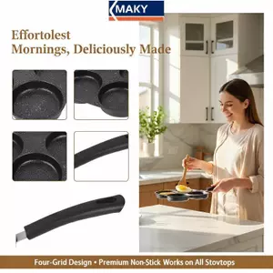 MAKY Non Sti 3 4 Lỗ Trứng Chiên Tay Cầm Bằng Gỗ Nhà Ăn Sáng Chảo Cho Qui Trứng Và Burger Bữa Ăn VN