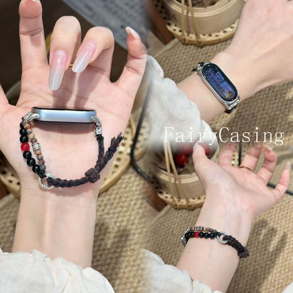 Dây dệt màu nâu Dây đeo hạt cho Xiaomi Mi Band 10 9 8 7 Pro 6 5 4 3 Vòng đeo tay NFC cho Redmi Watch 6 5 4 Dây đeo cổ tay