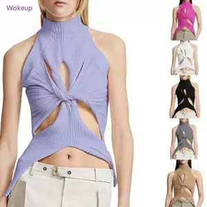 Áo dệt kim nữ Woke Slim-Fit Áo mùa hè thoáng khí Twist-Knot Cami Áo
