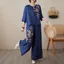 Bộ đồ vải lanh Cotton thời trang nữ mùa thu phù hợp với hàng hóa châu Âu phong cách Hồng Kông Quần dài tay Bộ hai mảnh thêu công nghiệp nặng 5.26