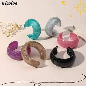 NICOLOO Acrylic Vòng Tay Rộng, Hình Tròn Đầy Màu Sắc Lấp Lánh Vòng Tay Nhựa Retro, Trang Sức Có Thể Xếp Chồng Mở Vòng Tay Cho Nữ