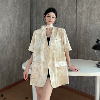 Áo blazer nhuộm chàm cao cấp kiểu Pháp có dây ruy băng dành cho nữ, kiểu dáng mới lạ và độc đáo