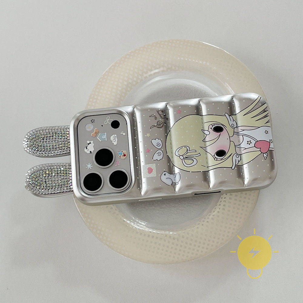 Phone Case For iPhone 17 Pro Max 16 15 TPU Cartoon Keychain Ear Star Pearl 3D Down Coat Style Aesthetic Korean Cute