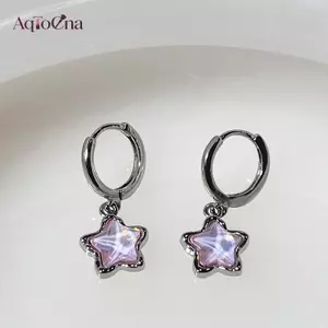 AqToCna Gothic Giấc Mơ Dễ Thương Cổ Tích Ánh Trăng Đá Ngôi Sao Mặt Dây Chuyền Bông Tai Cho Egirl Y2K EMO 2000s Bông Tai Kẹp Goth Vintage Phụ Kiện Trang Sức AqToCna