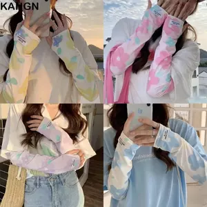 Tay áo chống nắng KANGN, Tay áo bằng lụa băng thoáng khí in hình đàn hồi, Chống tia cực tím siêu mỏng Tay áo làm mát nửa ngón tay du lịch
