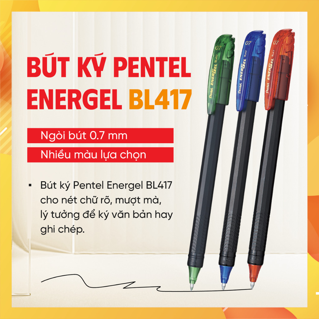 Bút gel Pentel Energel BL417 ngòi 0.7mm khô nhanh mực đẹp nhiều màu tiện lợi