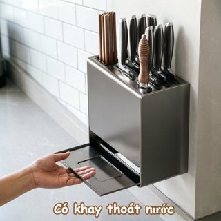 Treo Tường Khối Dao Đũa Giá Đỡ Thép Carbon Có Thể Tháo Rời Khay Chống Rỉ Giá Bếp