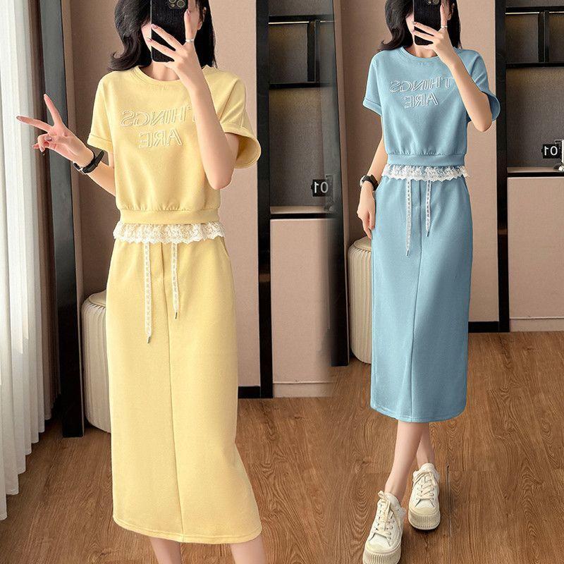[Seckill trong thời gian có hạn] Bộ đồ váy thể thao thông thường dành cho nữ Mùa hè Phong cách mới Áo thun ren dáng rộng Bộ đồ hai mảnh