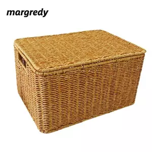 Giỏ đựng đồ dệt MARGREDY, hình chữ nhật có nắp Hộp đựng mây, Hộp đựng dệt dung tích lớn có thể xếp chồng lên nhau cao cấp Hộ gia đình