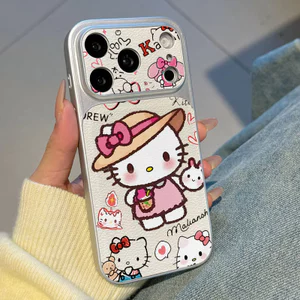 Ốp lưng iPhone họa tiết Hello Kitty màu hồng Bảo vệ camera da mềm cao cấp - iPhone 11/12/13/14/15/16/17/Plus/Air/Pro/Max