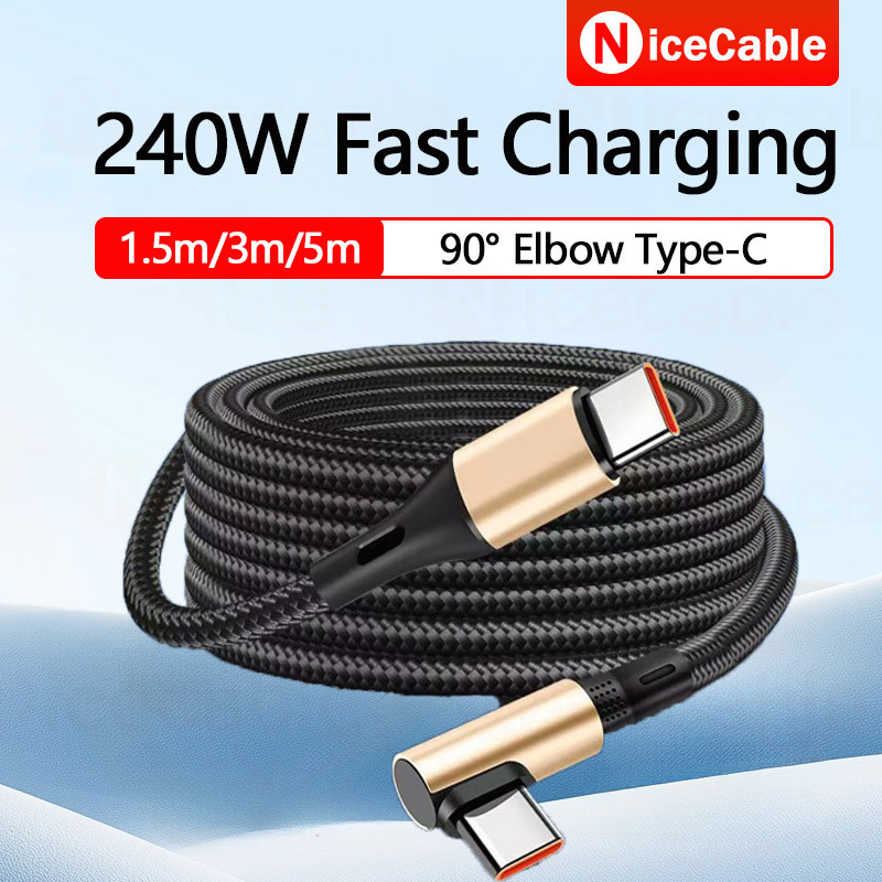 Cáp dữ liệu sạc nhanh 240W Cáp dữ liệu sạc dệt 1,5m / 3m / 5m với 90° Cáp dữ liệu sạc Type C sang Type C cho máy tính bảng điện thoại
