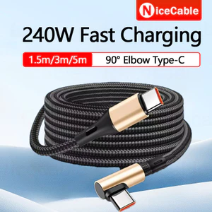 Cáp dữ liệu sạc nhanh 240W Cáp dữ liệu sạc dệt 1,5m / 3m / 5m với 90° Cáp dữ liệu sạc Type C sang Type C cho máy tính bảng điện thoại