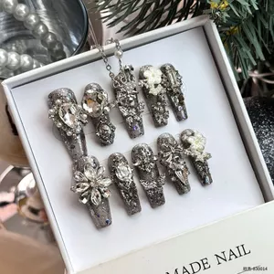 Đen Magic Dài T Nhấp Nháy Miaojiang Tay Nguyên Chất Niche Ánh Sáng Sang Trọng Mặc Móng Tay Ánh Sáng Sang Trọng Nặng Công Nghiệp Mặc Móng Tay