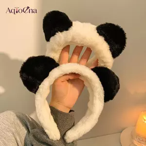 AqToCna Sang Trọng Gấu Trúc Tai Tóc Vòng Rửa Mặt Tóc Cho Nữ Lông Tơ Băng Đô Quấn Tóc Hoạt Hình Đầu Vòng Trang Điểm Phụ Kiện Tóc AqToCna