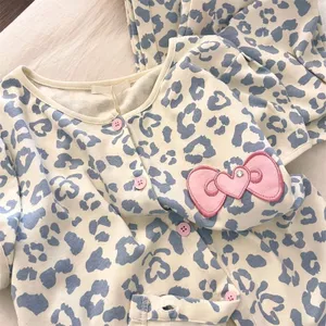 Mùa Hè Cô Gái Đẹp Nơ Dễ Thương Họa Tiết Da Báo 2026 Quần Short Tay Ngắn Sinh Viên Loungewear Phù Hợp Với Có Thể Mặc Bên Ngoài