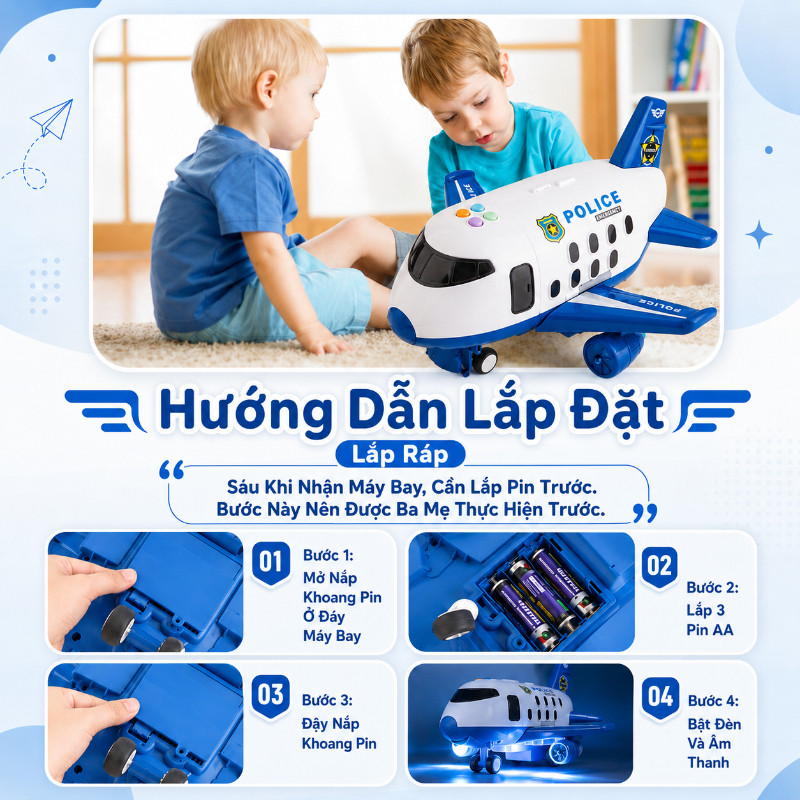 Máy Bay Biến Hình Cỡ Lớn – Mua 4 Tặng 1, đồ Chơi Xe Hơi Biến Thành Máy Bay, Dạy Bé Kỹ Năng Sắp Xếp, Quà Tặng Trẻ Em