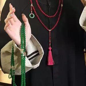 PNPIA- Đá Tự Nhiên Cầu Nguyện Nelace Nữ Phật Giáo Thiền Pha Lê Xanh Nelace Dài sel Chokers Quà Tặng