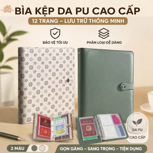 Bìa đựng tài liệu bằng da PU chất lượng cao, khóa đôi bằng khóa bấm và khóa kéo, dung lượng cực lớn, khổ A4.