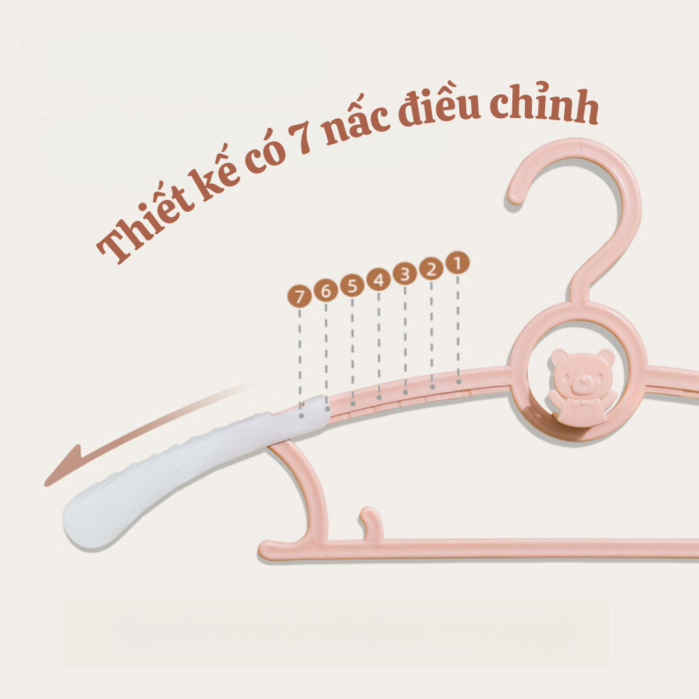 Móc Treo Quần Áo Trẻ Em HomeMate Hình Gấu Chống Trượt Điều Chỉnh Độ Rộng, Móc Nhựa PP Xếp Chồng Tiết Kiệm Diện Tích