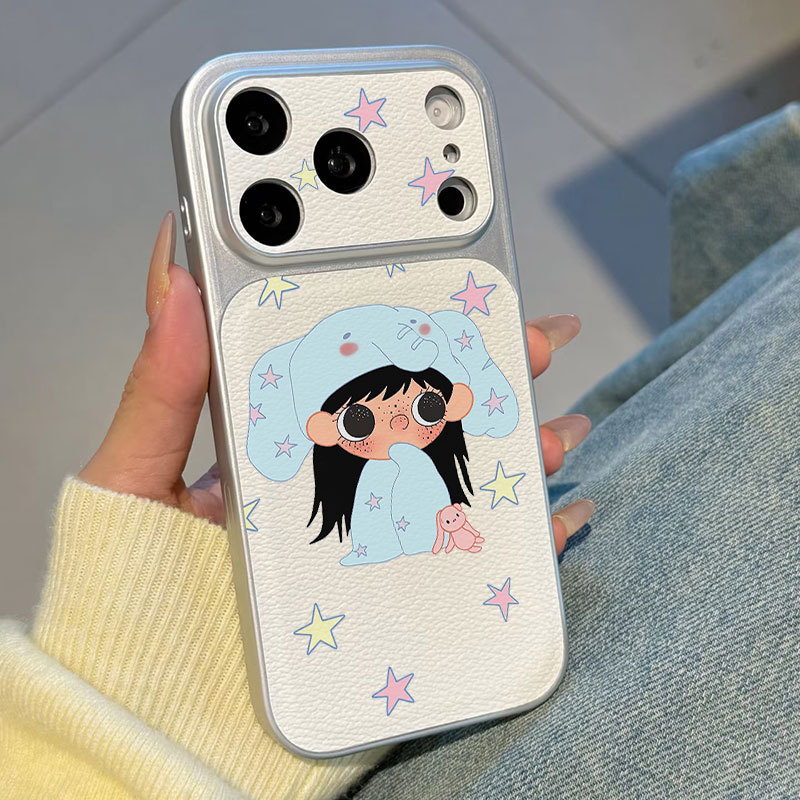 Ốp lưng iPhone, họa tiết da mạ, họa tiết cô gái ngôi sao, phù hợp cho iPhone 17 16 15 14 13 12 11 Pro Max Plus Max