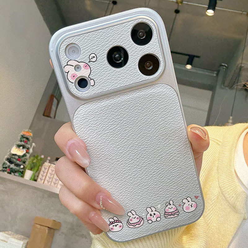 Ốp lưng iPhone Mạ họa tiết da họa tiết thỏ dễ thương iPhone 17 16 15 14 13 12 11 Pro Max Plus Max