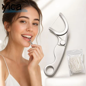 Dụng cụ đánh bóng bằng thép không gỉ YICA, Dụng cụ đánh bóng kim loại có thể nạp lại di động, Bao gồm tăm 50m Mang theo với bạn Vệ sinh răng miệng bằng tăm có thể tái sử dụng