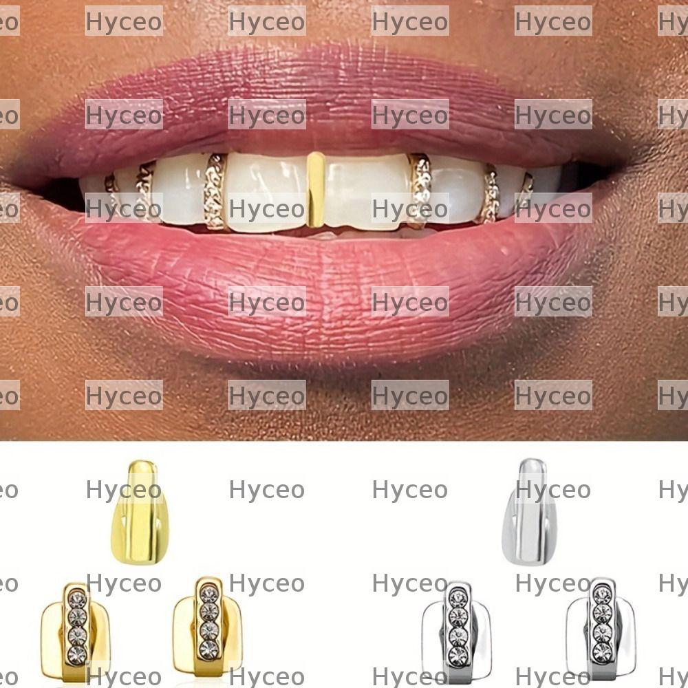 HYCEO 3 Cái Grillz, Lưới tản nhiệt răng Hip Hop bằng kim cương giả rỗng, Trang sức răng Zircon sáng bóng Tiệc Cosplay