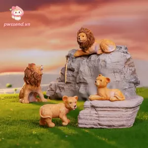 Tượng sư tử thu nhỏ PWSEND, Tượng sư tử hoạt hình màu nâu Vườn cổ tích, Đồ trang trí cây cảnh bằng nhựa sáng tạo Phong cảnh vi mô Đồ trang trí nhỏ