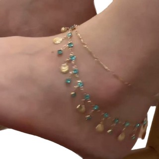 Blue Love Siêu Nhấp Nháy Vòng Chân Hai Lớp Nữ Mùa Hè Xếp Chồng Xương Đòn Dây Chuyền Tua Rua Vòng Cổ Tinh Tế Chân Dây Xích