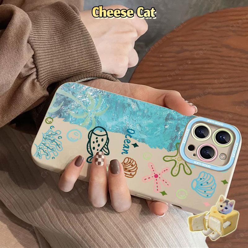 Bộ hai mảnh Ốp điện thoại có dây buộc và cá voi xanh cho iPhone 13 14 15 Plus 11 12 16 17 Pro Max XR Xs Max 7Plus 6 8 SE