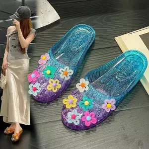 Nhiều Màu Sắc Tương Phản Màu Sắc Hoa Pha Lê Dép Nữ Mặc Ngoài Thời Trang Retro Lỗ Thạch Giày JNGO