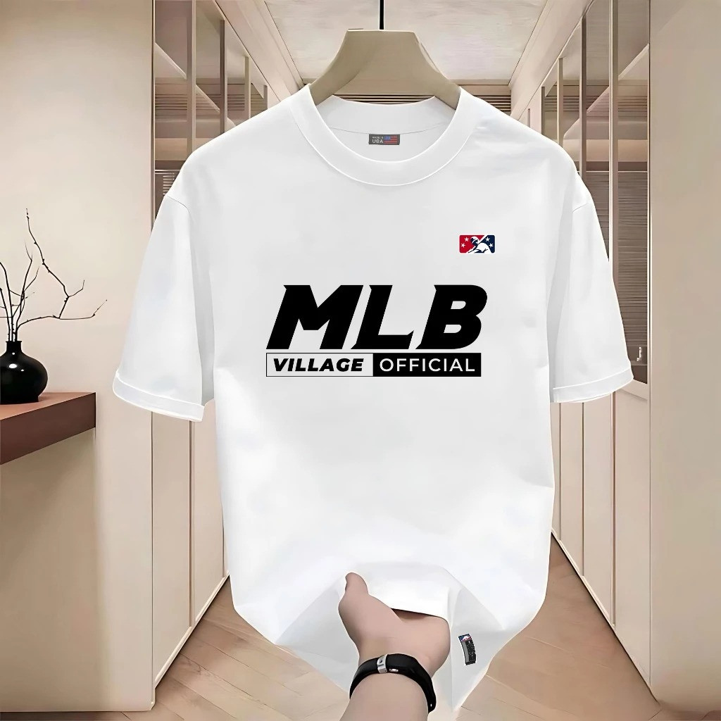 （Giao hàng 24h）Angela Áo Thun Cổ Tròn Tay Lỡ Chất Vải Cotton Thoáng Mát In Hình MLBVILLAGE Trẻ Trung Sành Điệu Mã -43