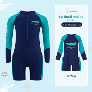 Đồ bơi liền thân cho bé - Họa tiết cá sấu dễ thương, tay dài nhanh khô, mặc đi biển mùa hè
