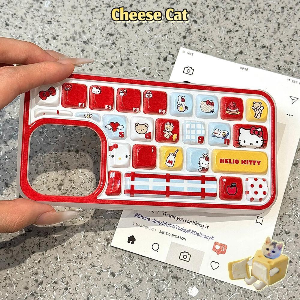 Bàn phím 3D Ốp điện thoại hình Kitty màu đỏ cho iPhone 14 11 13 12 16 17 Pro Max Ốp điện thoại giảm căng thẳng