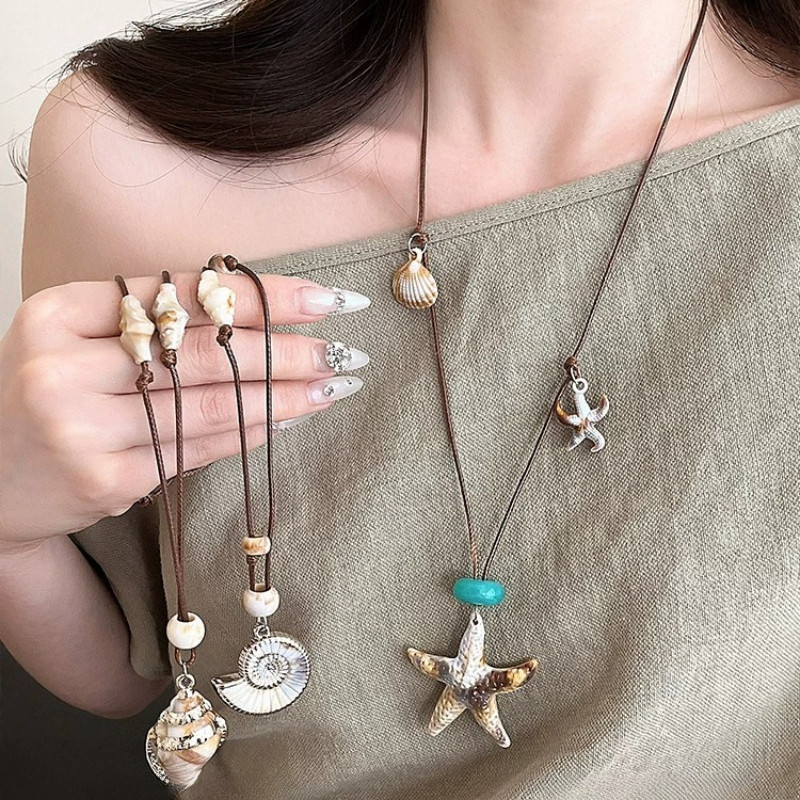Vòng cổ đính cườm vỏ sao biển thời trang Vòng cổ nữ bên bờ biển