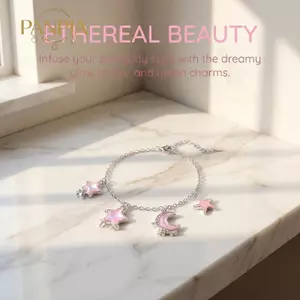 PNPIA- Nhựa Ngôi Sao Hồng Mặt Trăng Hợp Kim Mặt Dây Chuyền Quyến Rũ Mười Mảnh Hỗn Hợp Pa Cho Tự Làm Phụ Kiện Trang Sức Handmade Vòng Tay Nelace Quà Tặng