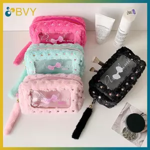 BVY Sang Trọng PVC Y2K Nơ Túi Văn Phòng Phẩm Để Bàn Lưu Trữ Nơ Phong Cách Hàn Quốc Hộp Đựng Bút Chì Thẩm Mỹ Ins Phong Cách Nơ Túi Đựng Bút Chì Trẻ Em.